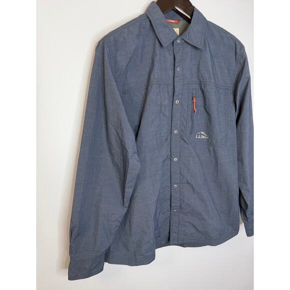 LL Bean Windbreaker Snap Up Shirt Jacket Blue Mesh Lined Mens Sz M Nylon - Picture 2 of 9